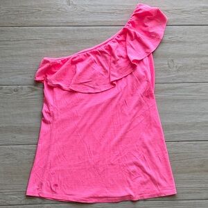 Lilly Pulitzer Pink One-Shoulder Ruffle Hot Pink Top Large